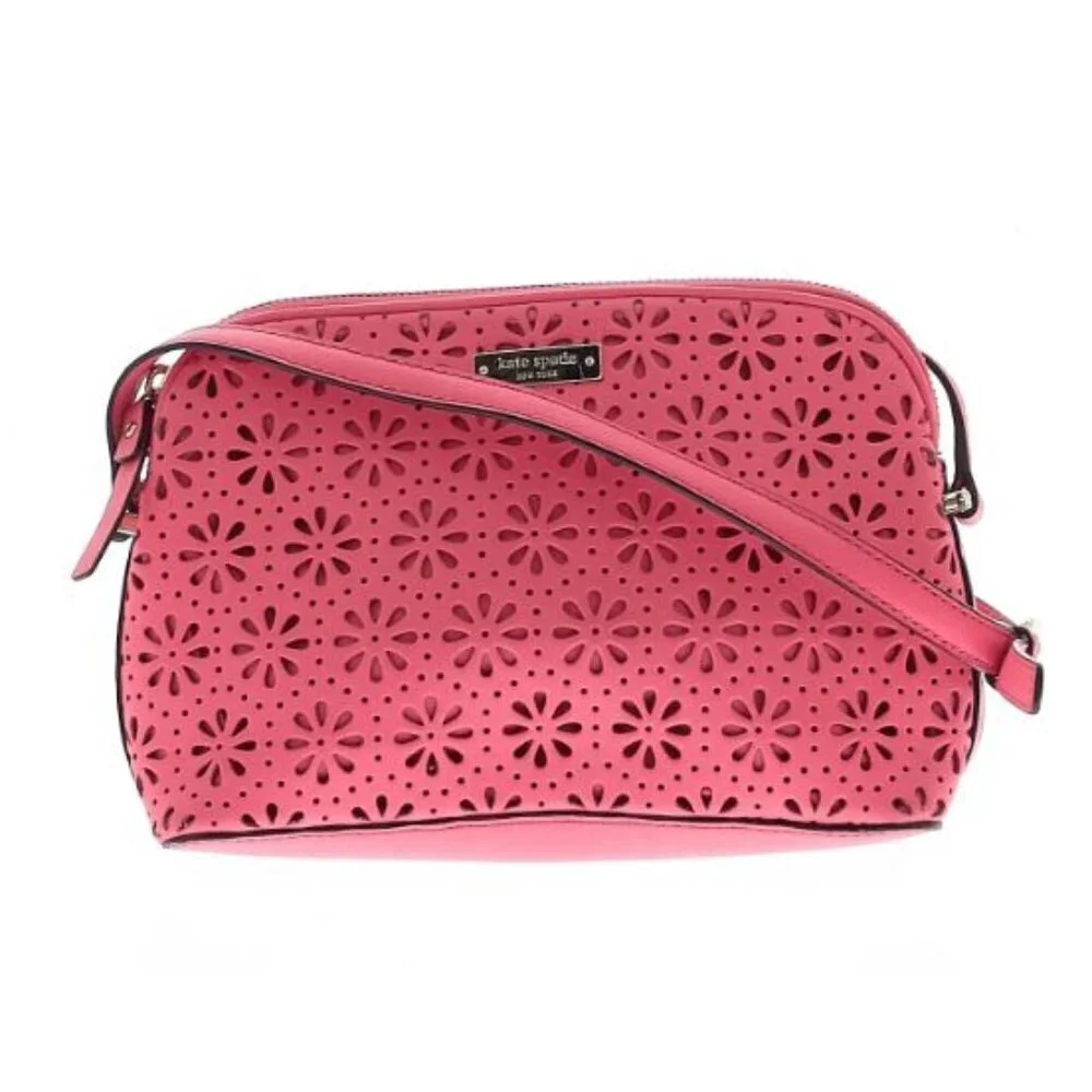 Kate Spade Cedar Street Mandy Coral Perforated Cut Out Flower Crossbody Bag EUC